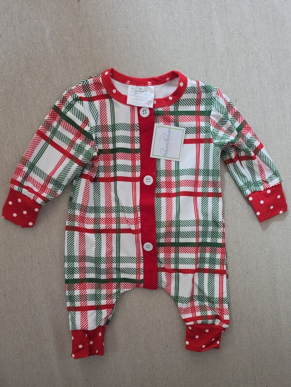 New! Red, Green & White Plaid Baby One-Piece